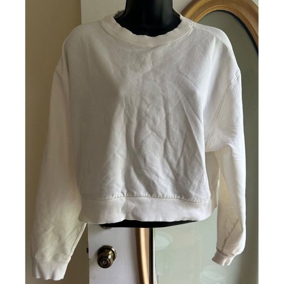 Women's Mng Crop Top Size Small Ivory Long Sleeve Crew Neck Ribbed Cuffs - Picture 1 of 7